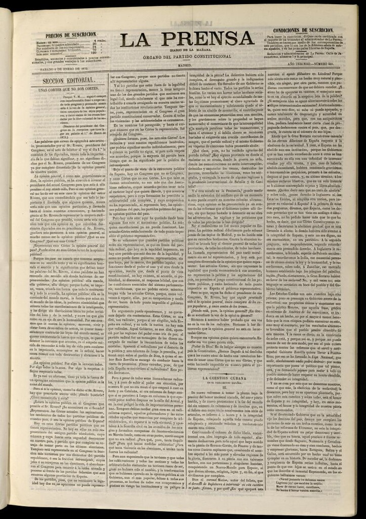 Miniatura de La Prensa : diario de la mañana : político, literario y de noticias del 4 de enero de 1873, nº 540