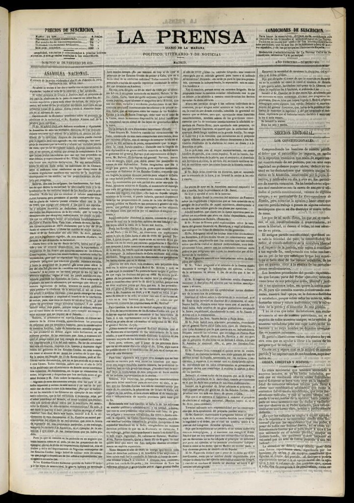 Miniatura de La Prensa : diario de la mañana : político, literario y de noticias del 23 de febrero de 1873, nº 583