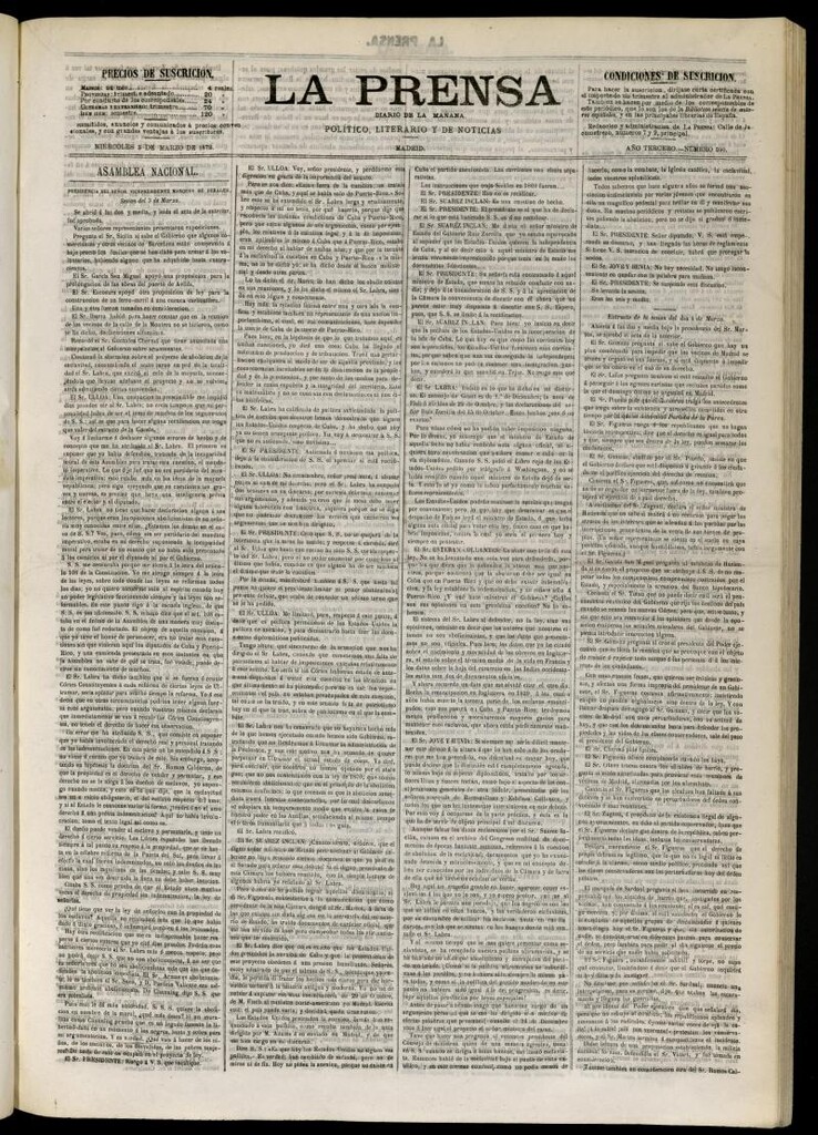 Miniatura de La Prensa : diario de la mañana : político, literario y de noticias del 5 de marzo de 1873, nº 590