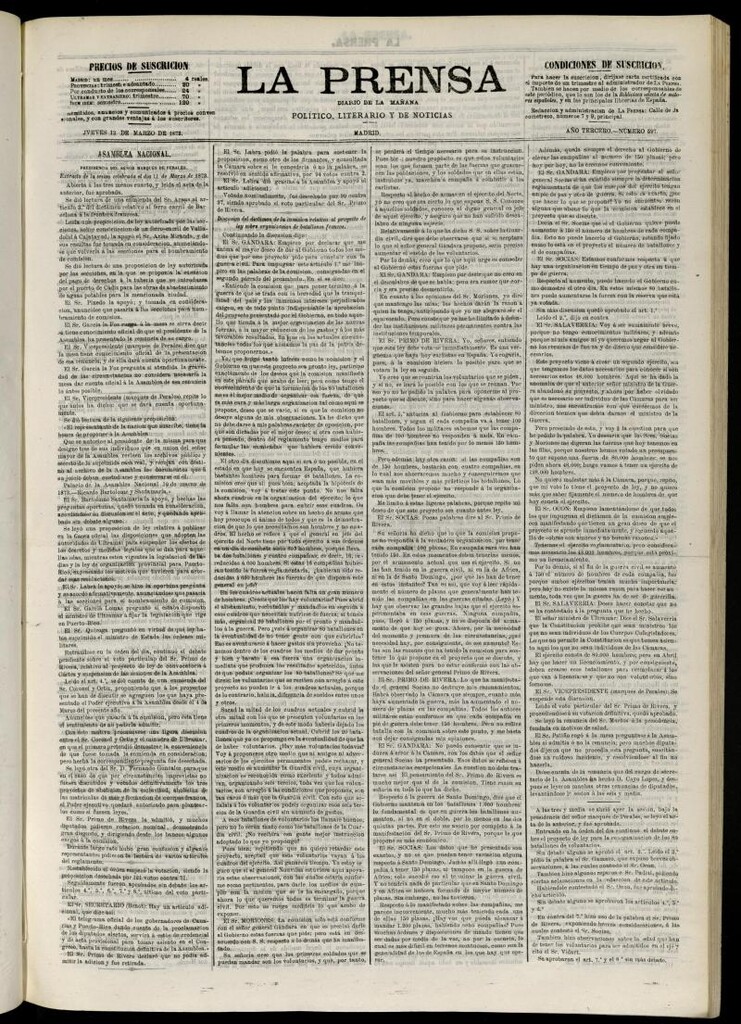 Miniatura de La Prensa : diario de la mañana : político, literario y de noticias del 13 de marzo de 1873, nº 597