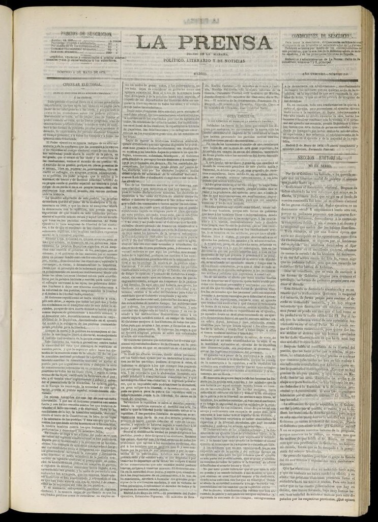 Miniatura de La Prensa : diario de la mañana : político, literario y de noticias del 4 de mayo de 1873, nº 640