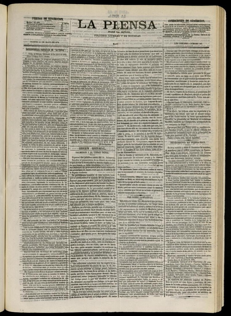Miniatura de La Prensa : diario de la mañana : político, literario y de noticias del 20 de mayo de 1873, nº 652