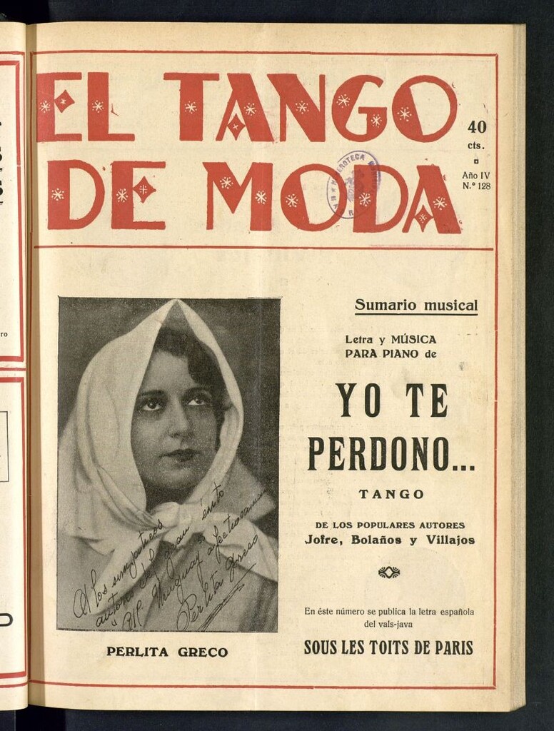 Miniatura de El Tango de Moda : revista popular hispano-americana. Aparece los sábados. Nº 128