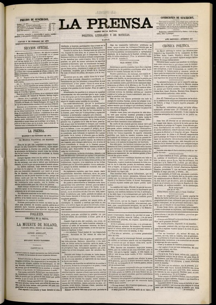 Miniatura de La Prensa : diario de la mañana : político, literario y de noticias del 8 de febrero de 1872, nº 247