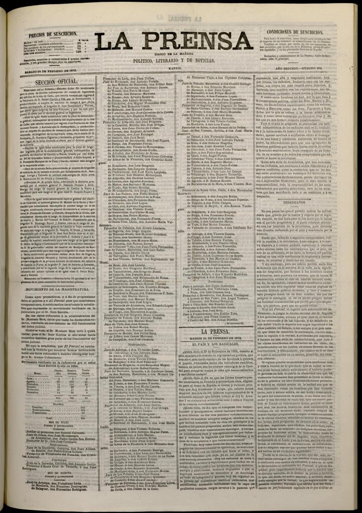 Miniatura de La Prensa : diario de la mañana : político, literario y de noticias del 24 de febrero de 1872, nº 263