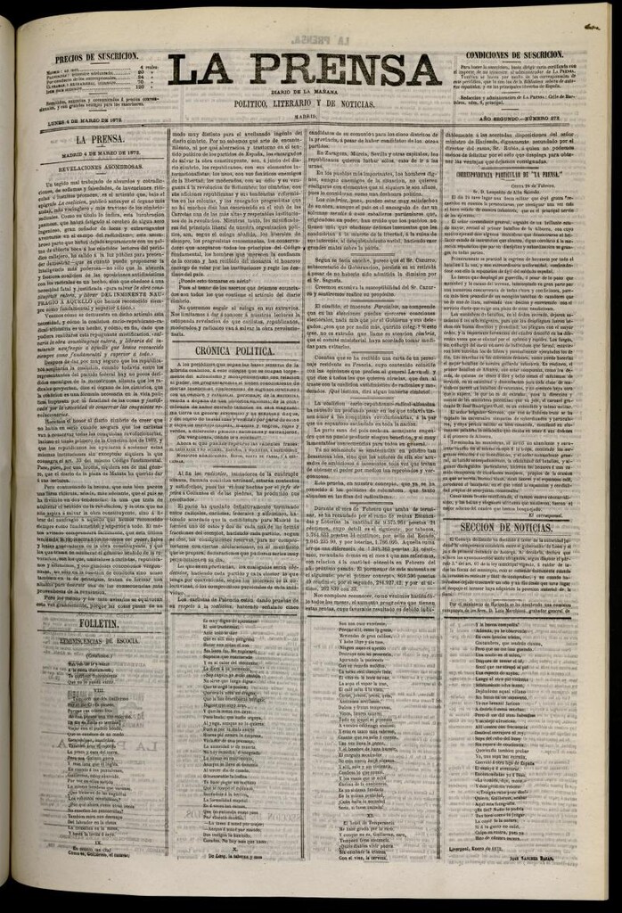 Miniatura de La Prensa : diario de la mañana : político, literario y de noticias del 4 de marzo de 1872, nº 272