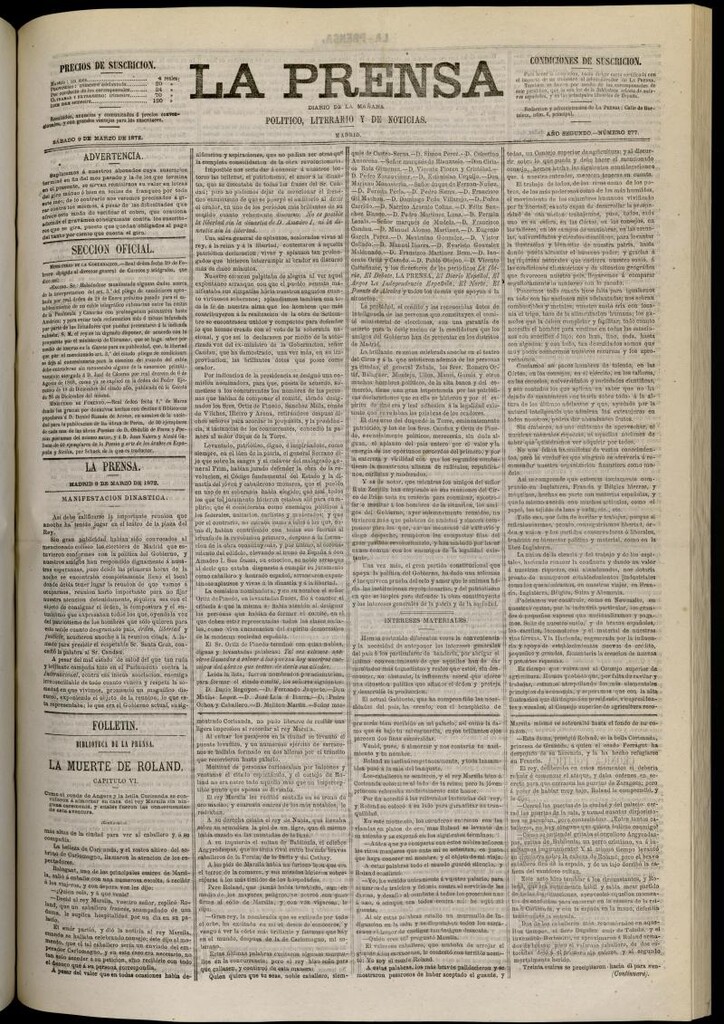 Miniatura de La Prensa : diario de la mañana : político, literario y de noticias del 9 de marzo de 1872, nº 277