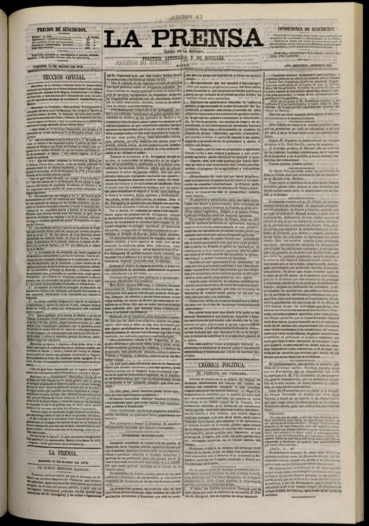 Miniatura de La Prensa : diario de la mañana : político, literario y de noticias del 15 de marzo de 1872, nº 283