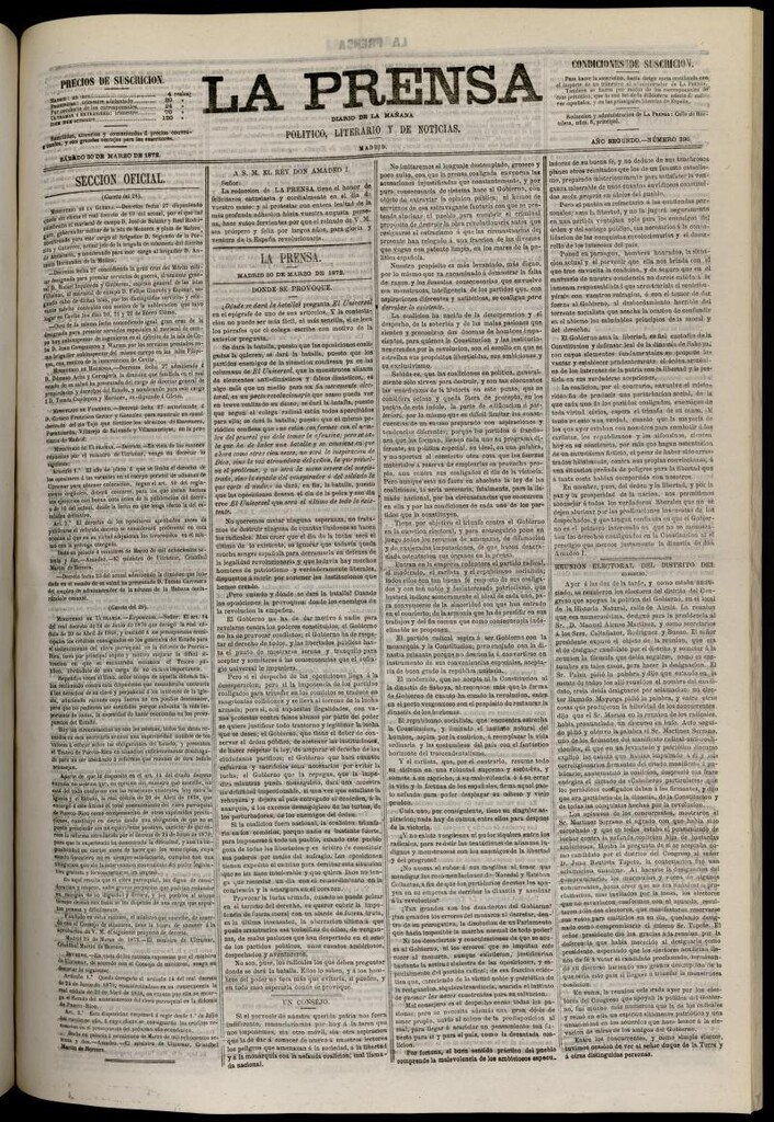 Miniatura de La Prensa : diario de la mañana : político, literario y de noticias del 30 de marzo de 1872, nº 296