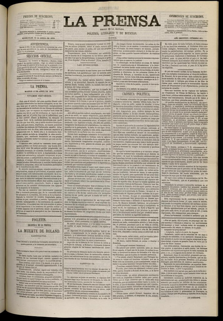 Miniatura de La Prensa : diario de la mañana : político, literario y de noticias del 10 de abril de 1872, nº 307