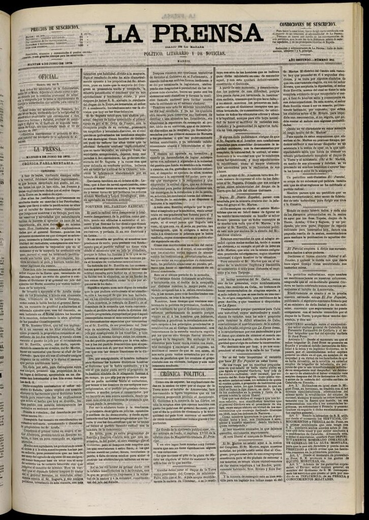 Miniatura de La Prensa : diario de la mañana : político, literario y de noticias del 4 de junio de 1872, nº 362