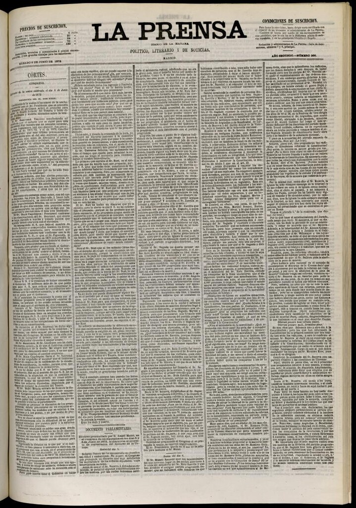 Miniatura de La Prensa : diario de la mañana : político, literario y de noticias del 8 de junio de 1872, nº 366