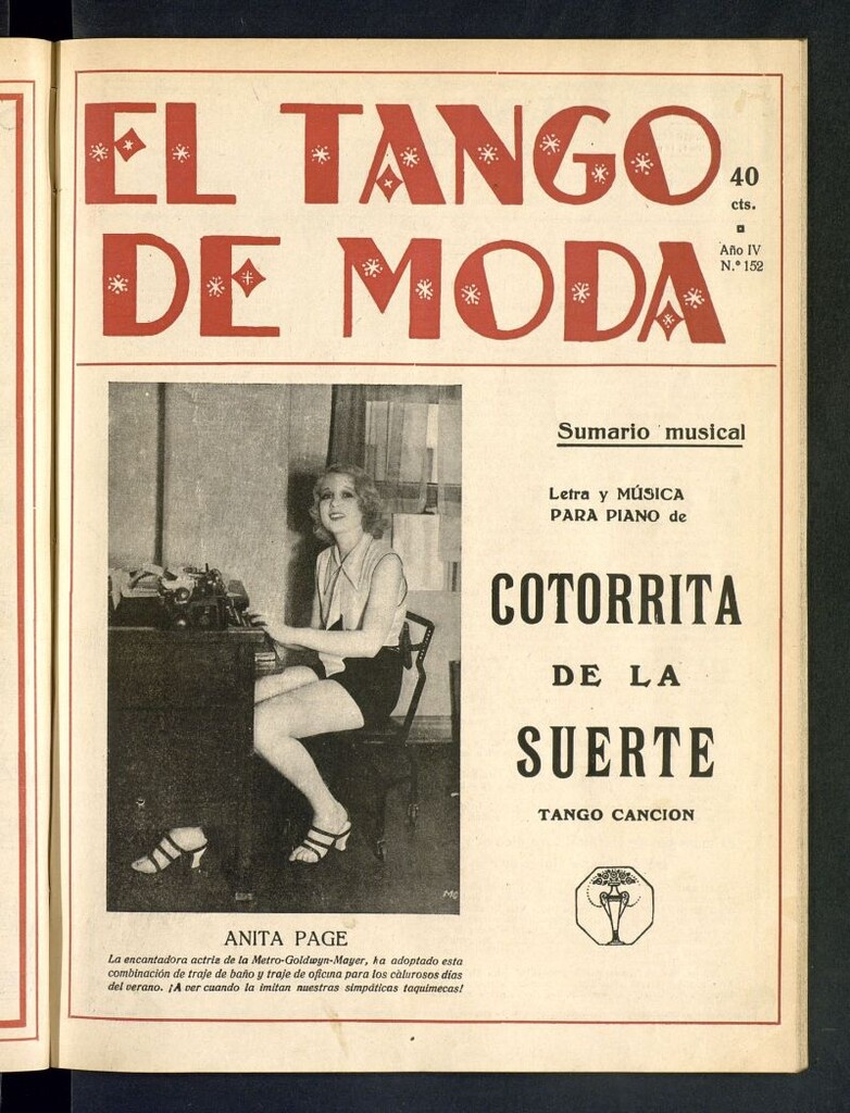 Miniatura de El Tango de Moda : revista popular hispano-americana. Aparece los sábados. Nº 152