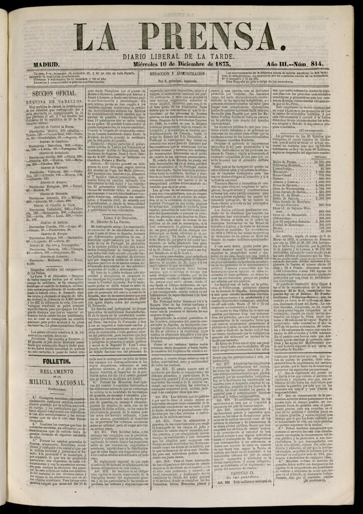 Miniatura de La Prensa : diario de la mañana : político, literario y de noticias del 10 de diciembre de 1873, nº 814
