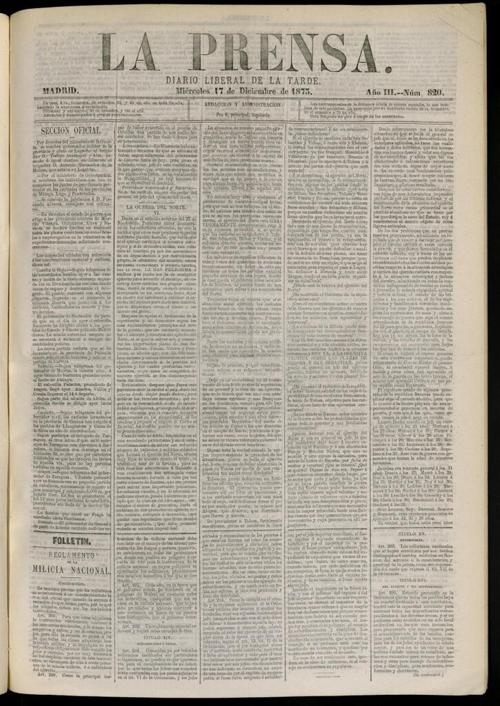 Miniatura de La Prensa : diario de la mañana : político, literario y de noticias del 17 de diciembre de 1873, nº 820
