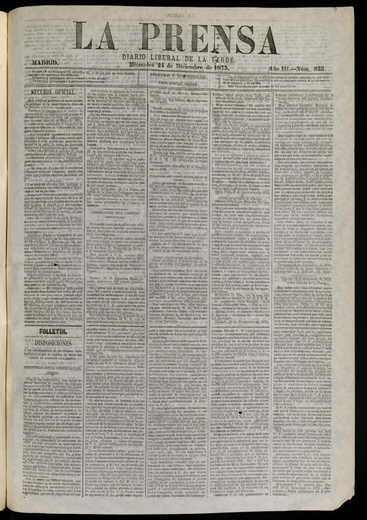 Miniatura de La Prensa : diario de la mañana : político, literario y de noticias del 24 de diciembre de 1873, nº 825