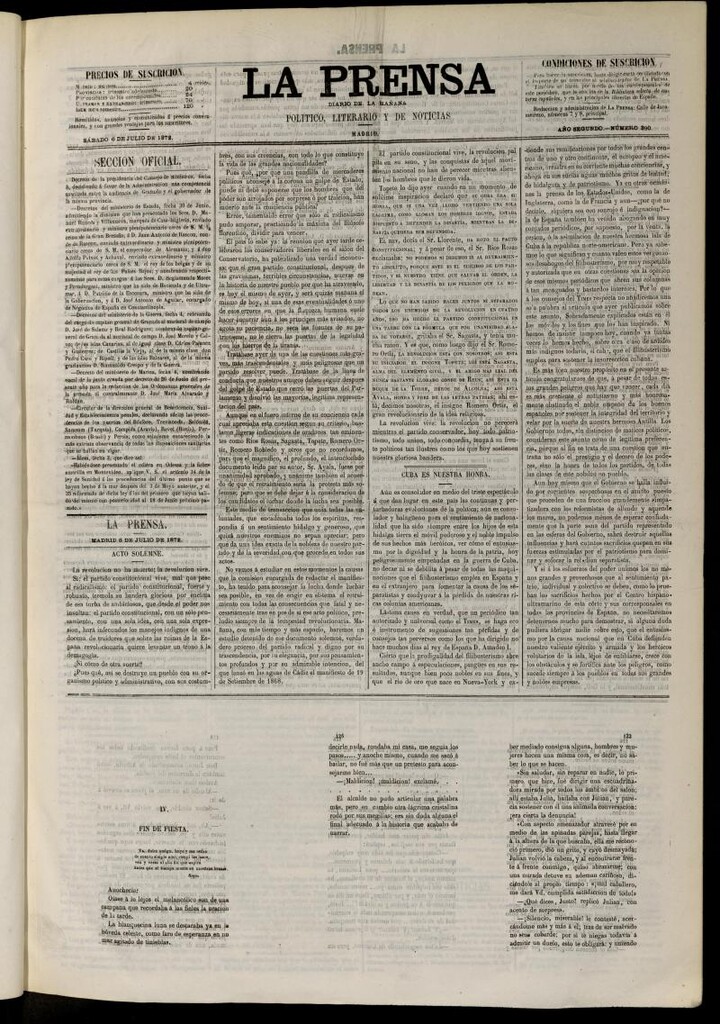 Miniatura de La Prensa : diario de la mañana : político, literario y de noticias del 6 de julio de 1872, nº 390