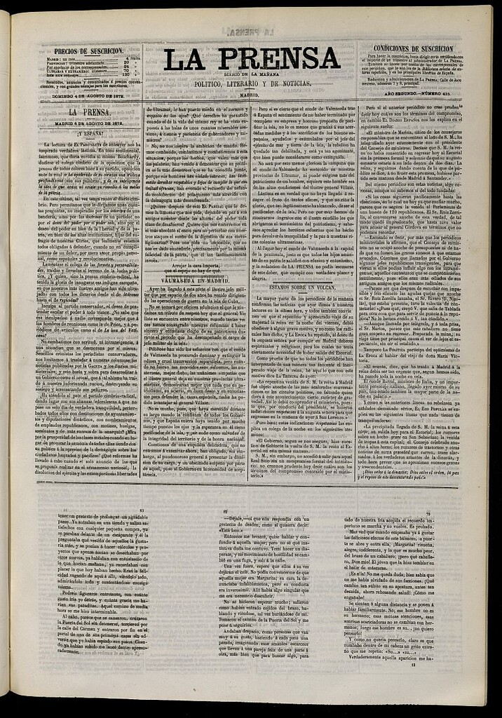 Miniatura de La Prensa : diario de la mañana : político, literario y de noticias del 4 de agosto de 1872, nº 415