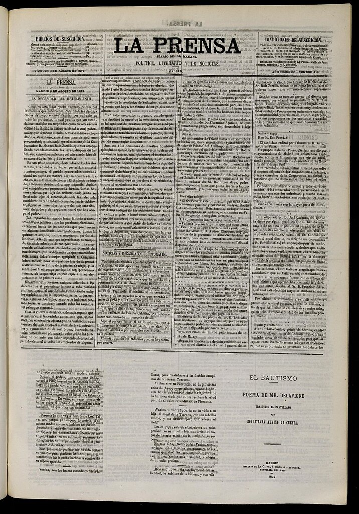 Miniatura de La Prensa : diario de la mañana : político, literario y de noticias del 9 de agosto de 1872, nº 419
