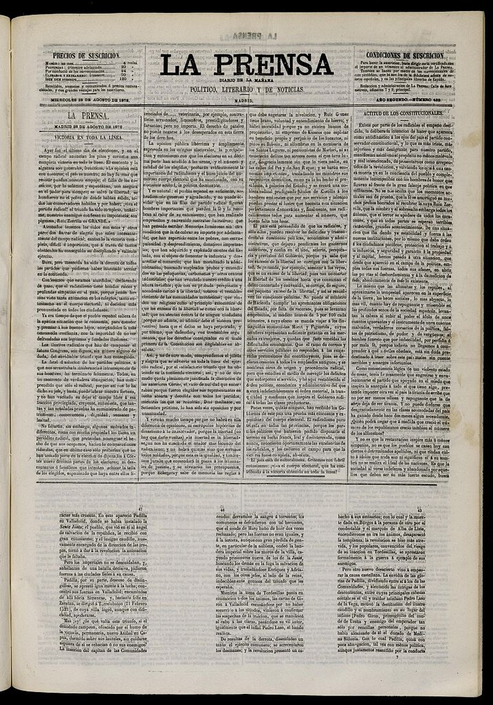 Miniatura de La Prensa : diario de la mañana : político, literario y de noticias del 28 de agosto de 1872, nº 432