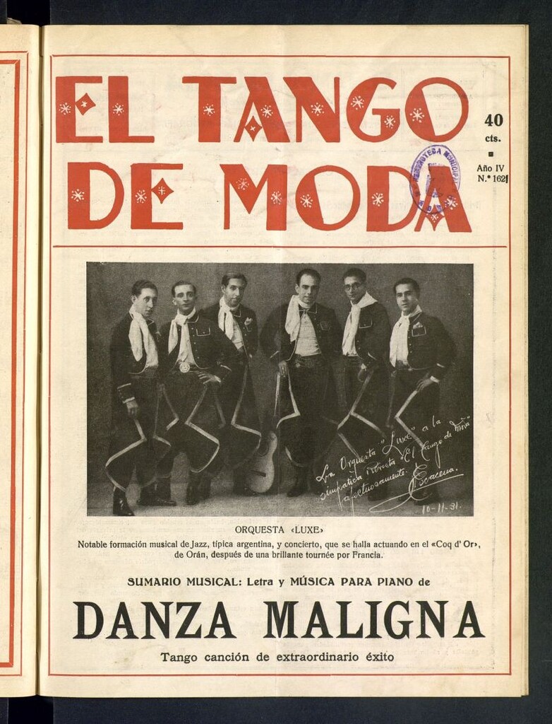 Miniatura de El Tango de Moda : revista popular hispano-americana. Aparece los sábados. Nº 162