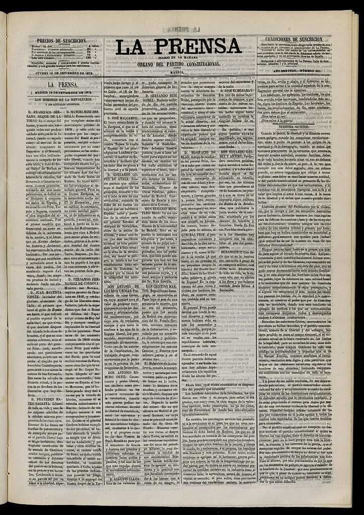 Miniatura de La Prensa : diario de la mañana : político, literario y de noticias del 19 de septiembre de 1872, nº 451