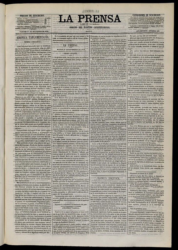 Miniatura de La Prensa : diario de la mañana : político, literario y de noticias del 27 de septiembre de 1872, nº 458