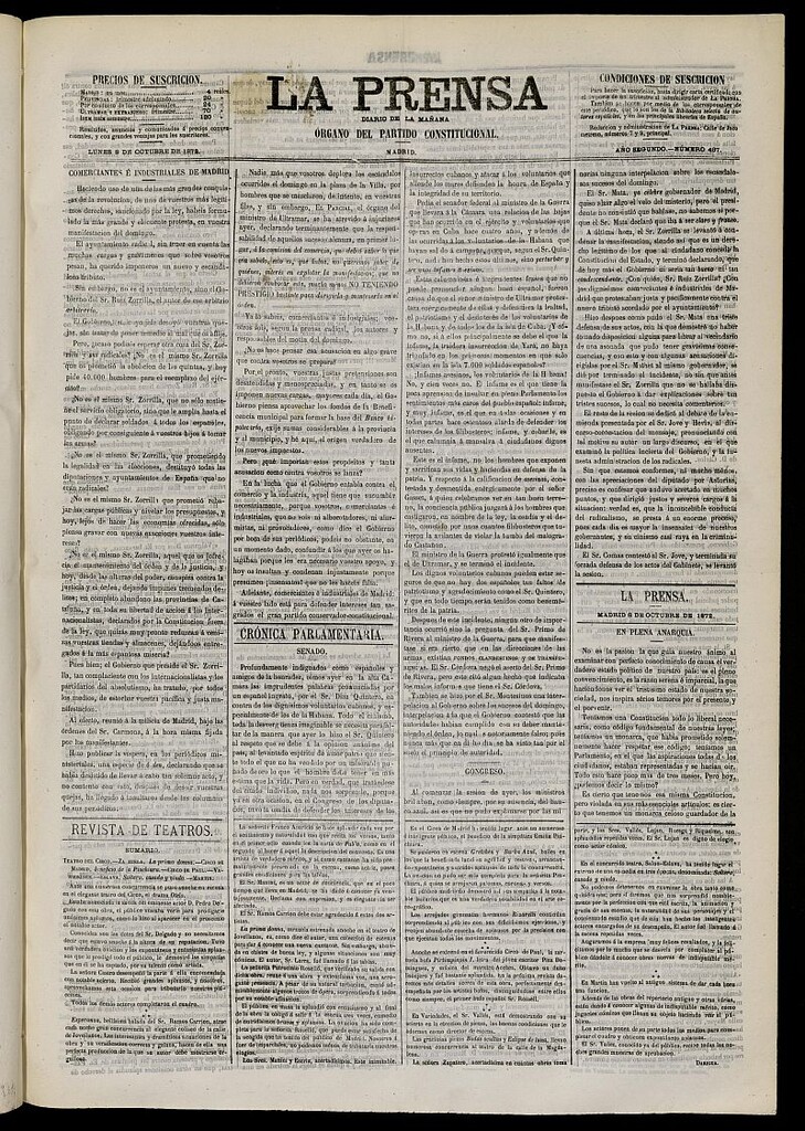 Miniatura de La Prensa : diario de la mañana : político, literario y de noticias del 8 de octubre de 1872, nº 467