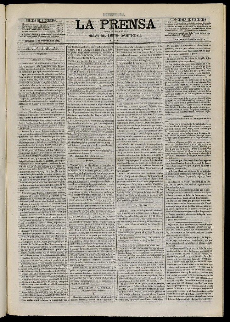 Miniatura de La Prensa : diario de la mañana : político, literario y de noticias del 15 de octubre de 1872, nº 473