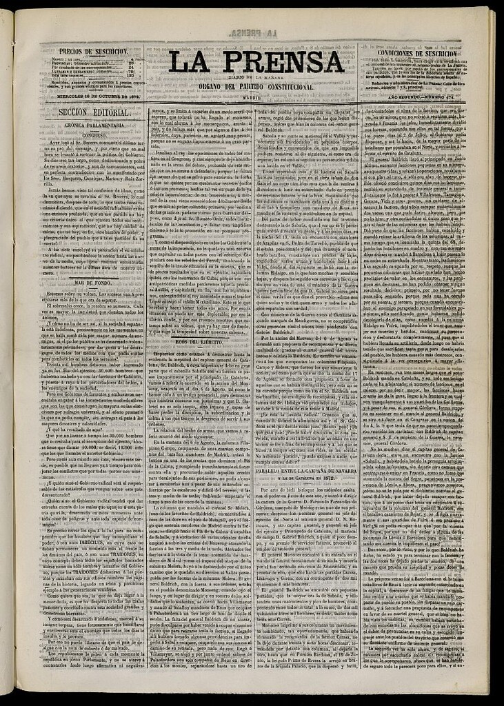 Miniatura de La Prensa : diario de la mañana : político, literario y de noticias del 16 de octubre de 1872, nº 474