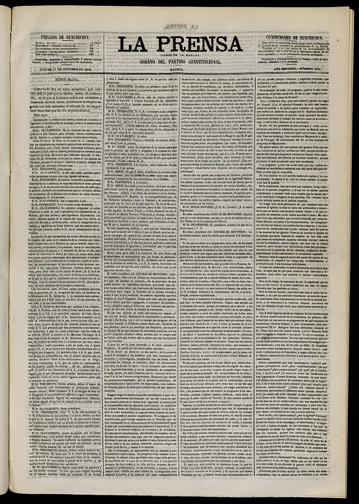 Miniatura de La Prensa : diario de la mañana : político, literario y de noticias del 17 de octubre de 1872, nº 475