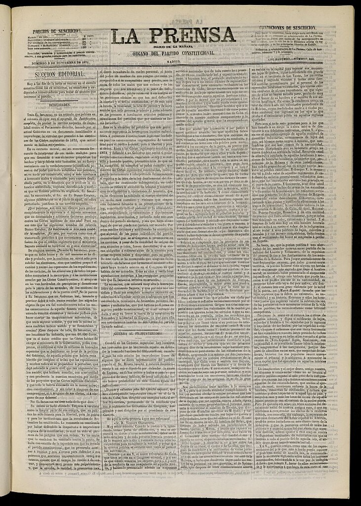 Miniatura de La Prensa : diario de la mañana : político, literario y de noticias del 3 de noviembre de 1872, nº 490
