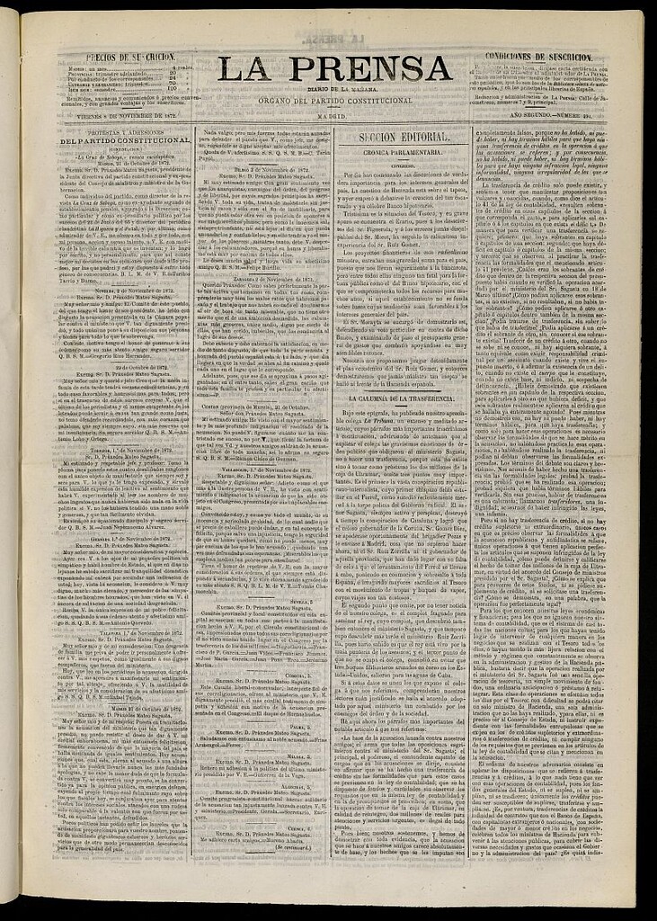 Miniatura de La Prensa : diario de la mañana : político, literario y de noticias del 8 de noviembre de 1872, nº 494