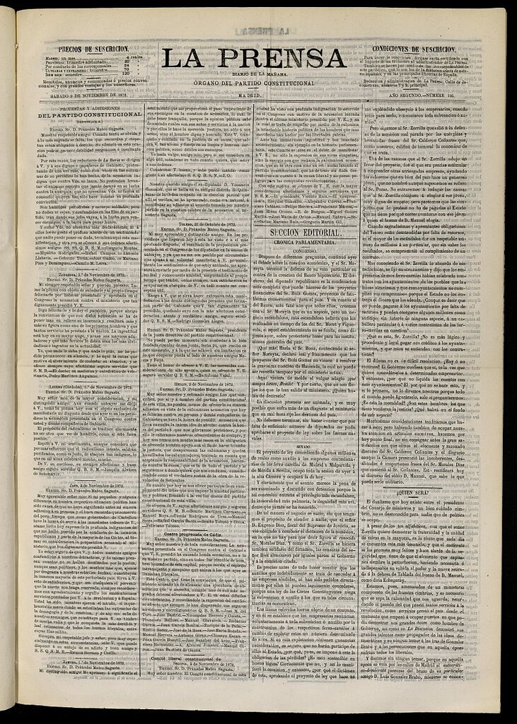 Miniatura de La Prensa : diario de la mañana : político, literario y de noticias del 9 de noviembre de 1872, nº 195