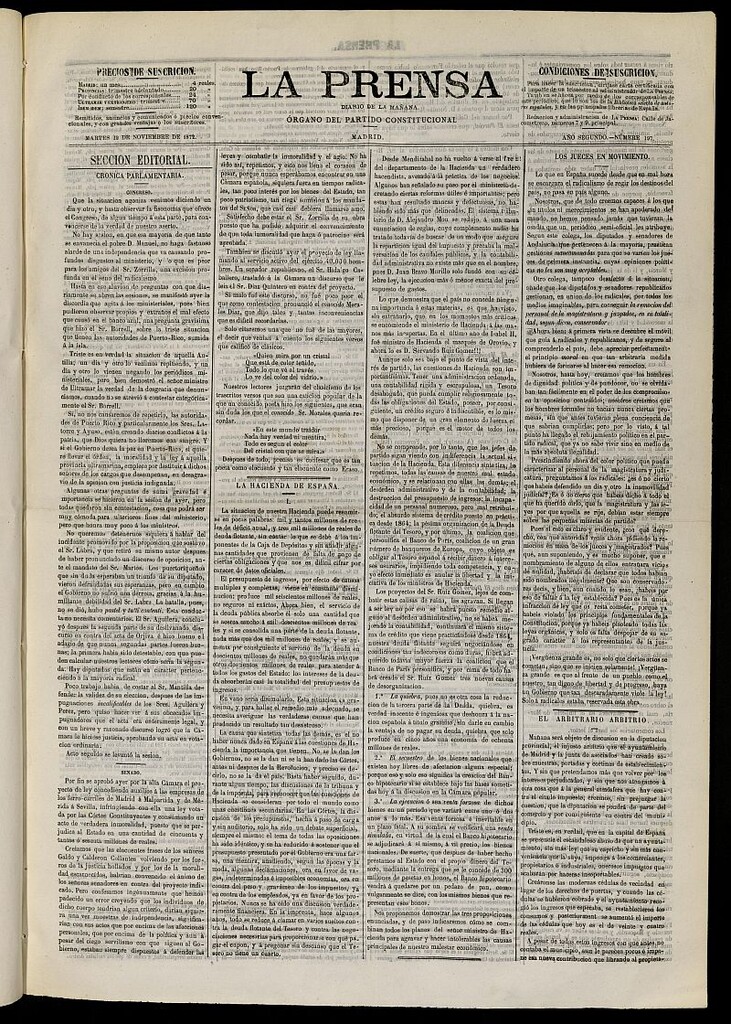 Miniatura de La Prensa : diario de la mañana : político, literario y de noticias del 12 de noviembre de 1872, nº 197