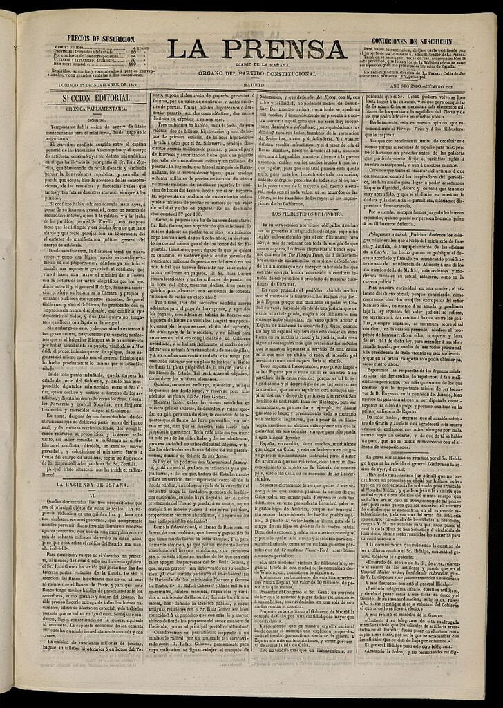 Miniatura de La Prensa : diario de la mañana : político, literario y de noticias del 17 de noviembre de 1872, nº 502