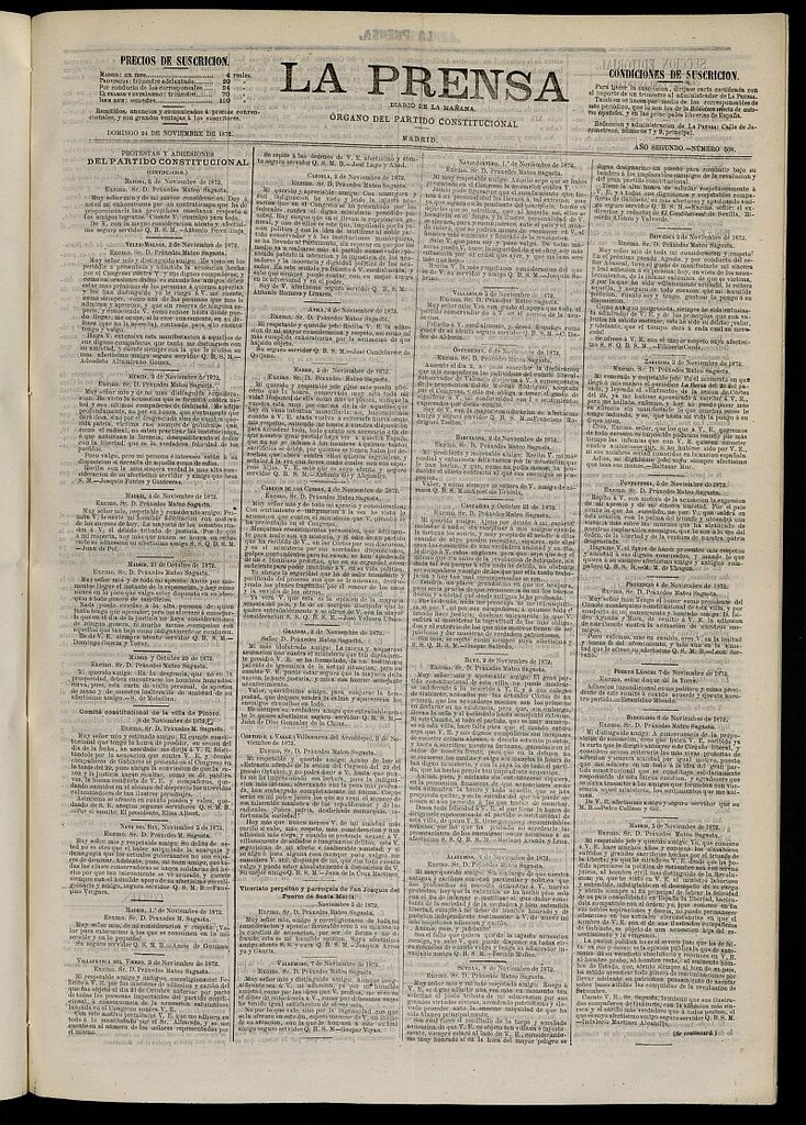 Miniatura de La Prensa : diario de la mañana : político, literario y de noticias del 24 de noviembre de 1872, nº 508