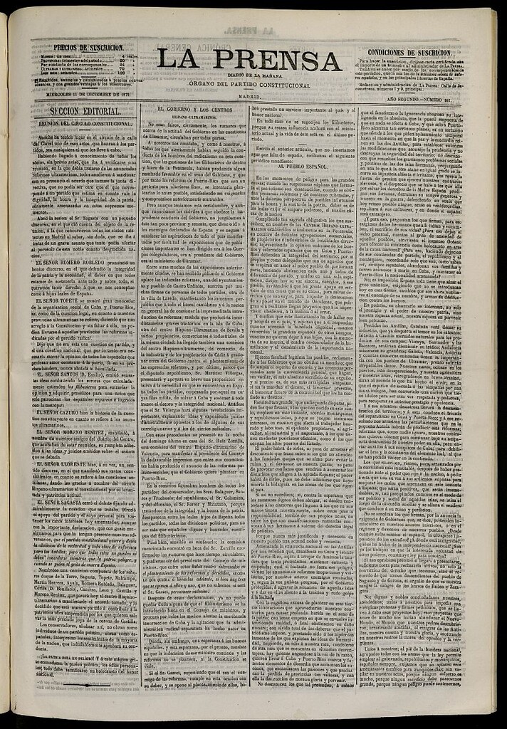 Miniatura de La Prensa : diario de la mañana : político, literario y de noticias del 11 de diciembre de 1872, nº 521