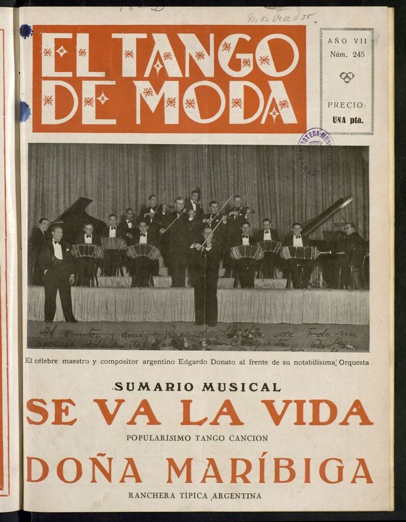 Miniatura de El Tango de Moda : revista popular hispano-americana. Aparece los sábados. Nº 245