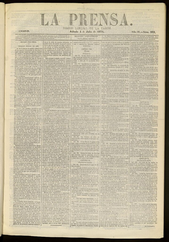 Miniatura de La Prensa : diario de la mañana : político, literario y de noticias del 4 de julio de 1874, nº 982