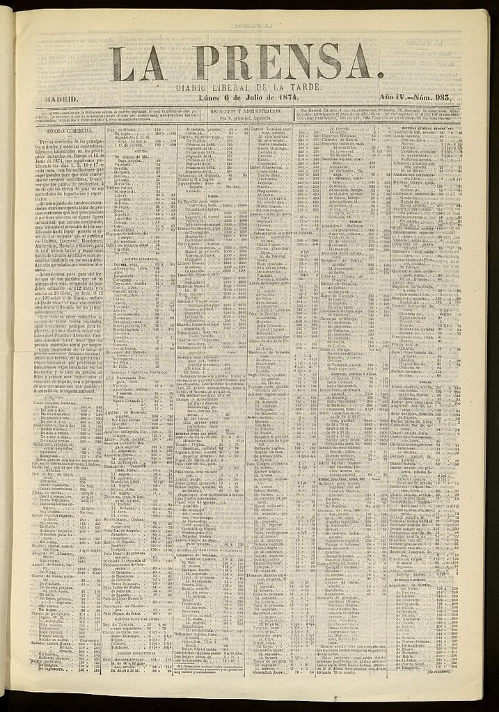 Miniatura de La Prensa : diario de la mañana : político, literario y de noticias del 6 de julio de 1874, nº 983