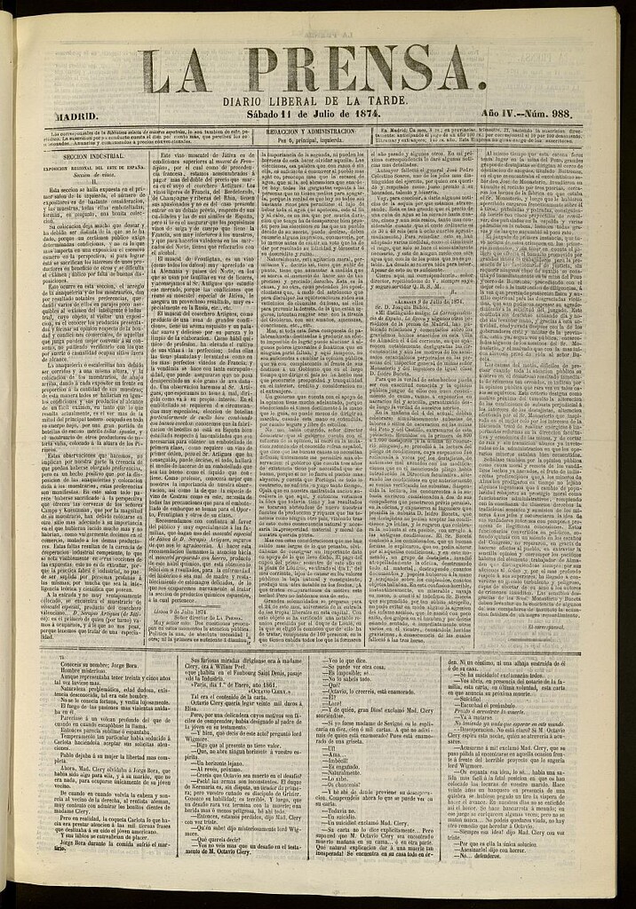 Miniatura de La Prensa : diario de la mañana : político, literario y de noticias del 11 de julio de 1874, nº 988