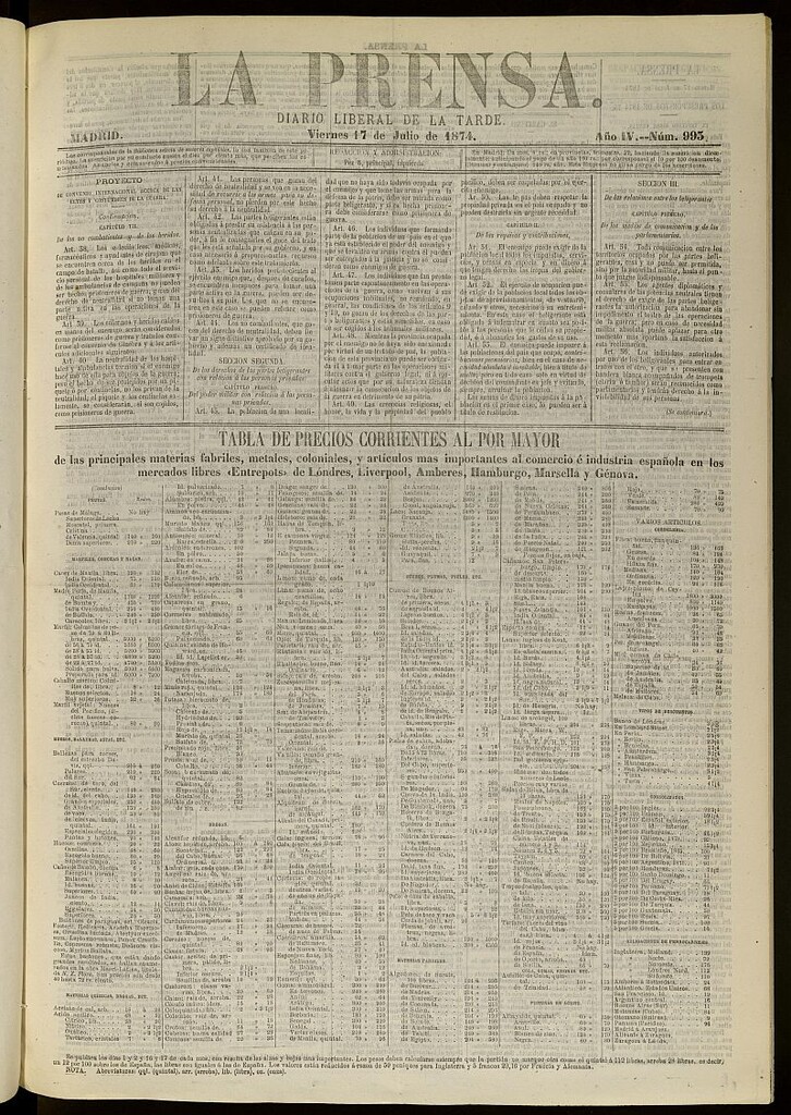 Miniatura de La Prensa : diario de la mañana : político, literario y de noticias del 17 de julio de 1874, nº 993