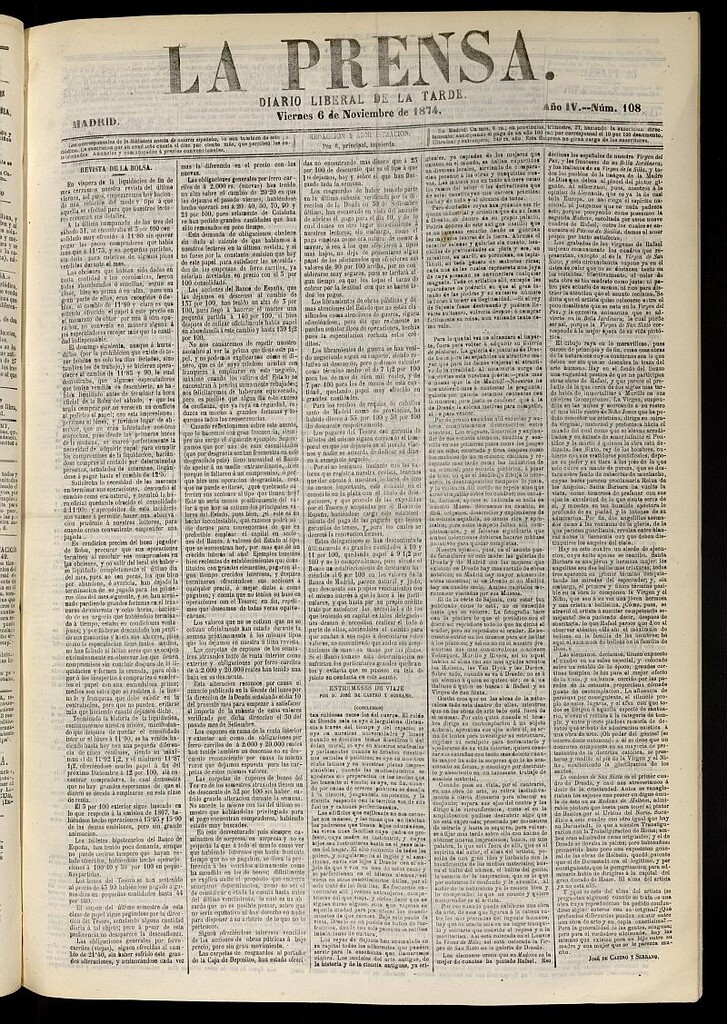 Miniatura de La Prensa : diario de la mañana : político, literario y de noticias del 6 de noviembre de 1874, nº 108[sic]