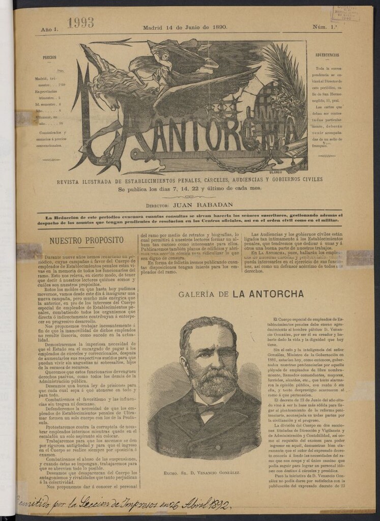 Miniatura de La Antorcha: revista ilustrada de establecimientos penales, cárceles, audiencias y gobiernos civiles