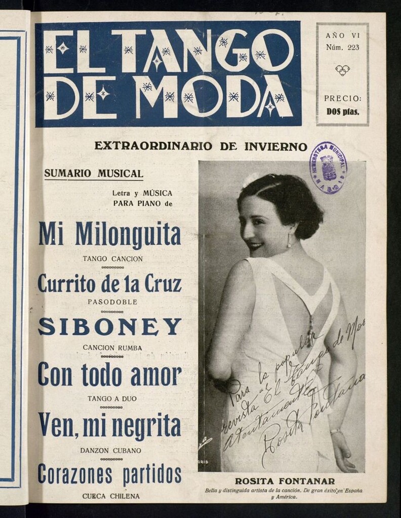 Miniatura de El Tango de Moda : revista popular hispano-americana. Aparece los sábados. Nº 223