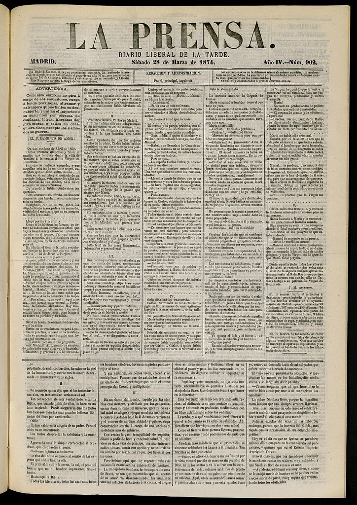Miniatura de La Prensa : diario de la mañana : político, literario y de noticias del 28 de marzo de 1874, nº 902