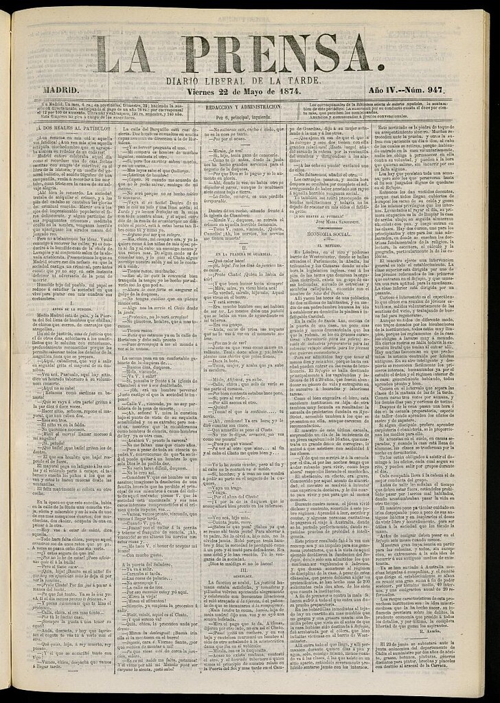 Miniatura de La Prensa : diario de la mañana : político, literario y de noticias del 22 de mayo de 1874, nº 947