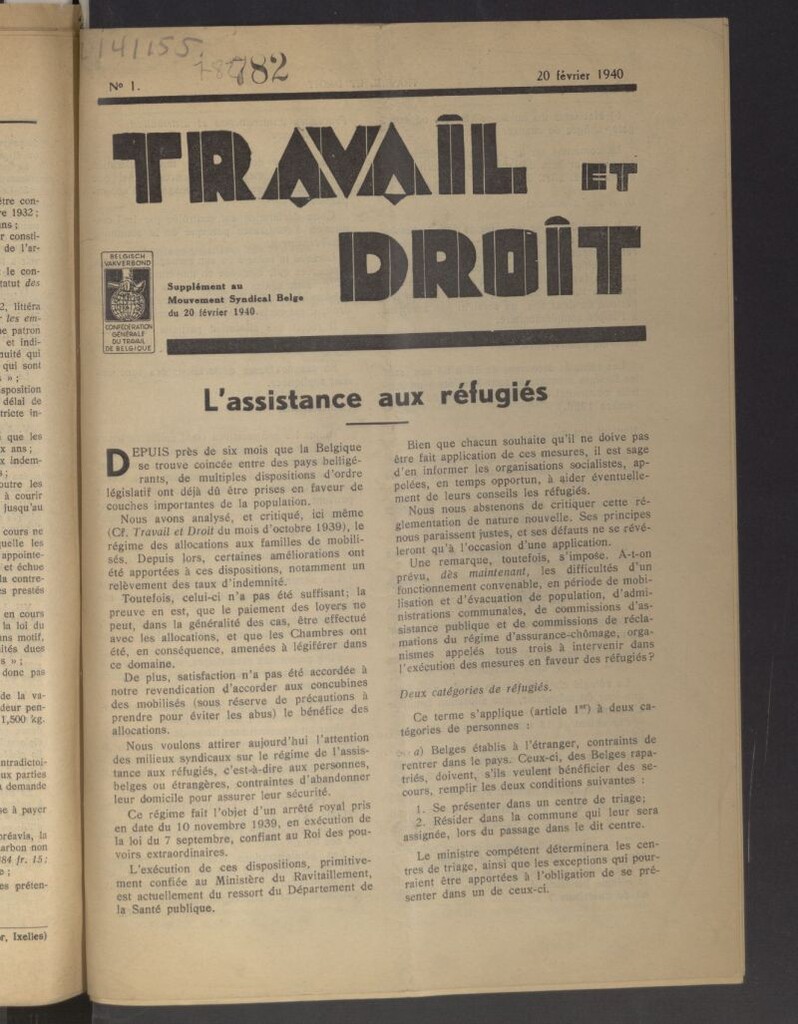 Miniatura de Travail et droit. 20 fevrier 1940