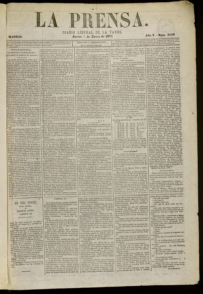 Miniatura de La Prensa : diario de la mañana : político, literario y de noticias del 7 de enero de 1875, nº 1148
